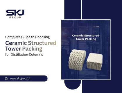 Ceramic structured tower packing installed in a distillation column for efficient mass transfer and separation processes